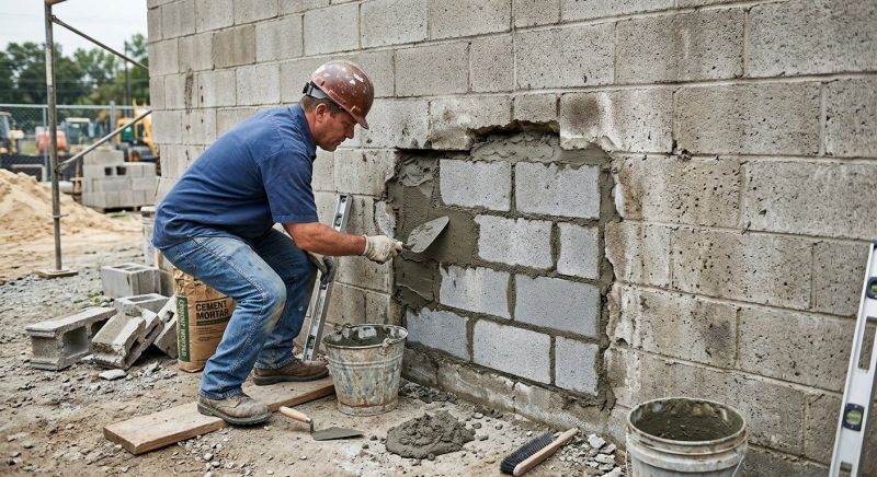 Cinder Block Wall Repair in Hillsboro, GA