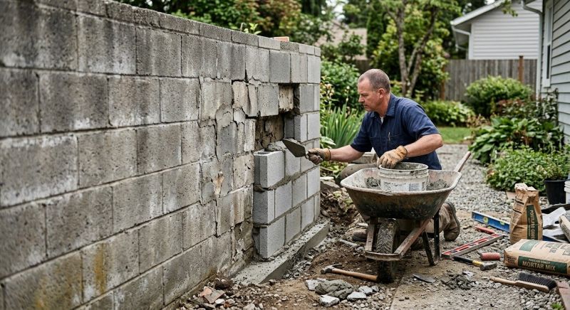 Cinder Block Wall Repair in Monroe County, GA